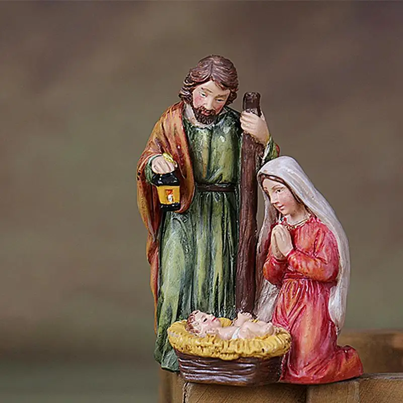 Christmas Nativity Scene Figurine Christmas Decoration Holy Family Miniatures Statue for Birthday Gift Car Indoor Decor Shelf