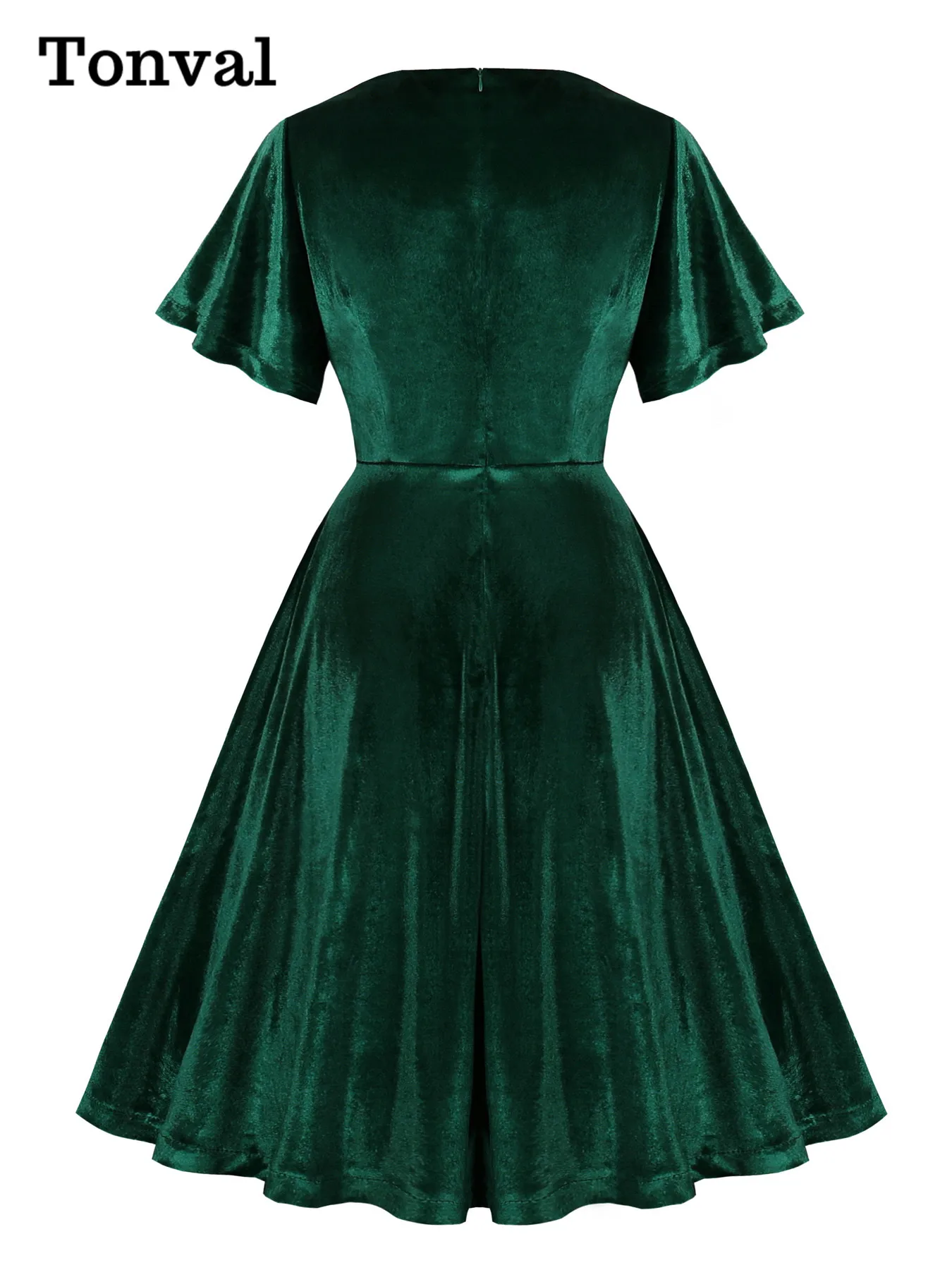 Tonval Velvet Winter Christmas Party Elegant Dresses Women Sweetheart Neck Butterfly Sleeve Green Solid Plain Vintage Dress