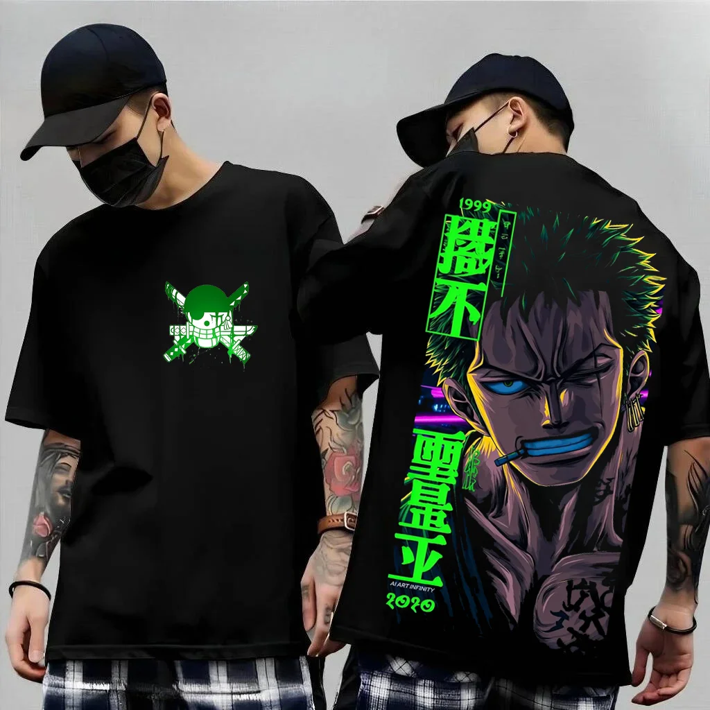 

Мужская футболка с принтом японского аниме One Piece, футболка с короткими рукавами Roronoa Zoro Harajuku, футболка с Луффи, летняя футболка для пар
