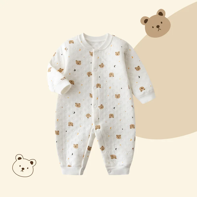 Newborn Warm Jumpsuit for Boys and Girls In Winter Three-layer Cotton Climbing Clothes for Infants and Young Children