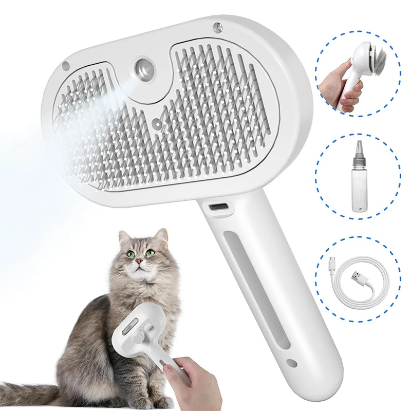 Spray Cat Hair Brush for Detangling Pet Detangling Comb with Tank and Release Button Steam Cat Hair Brush Pet Spray Hair Comb