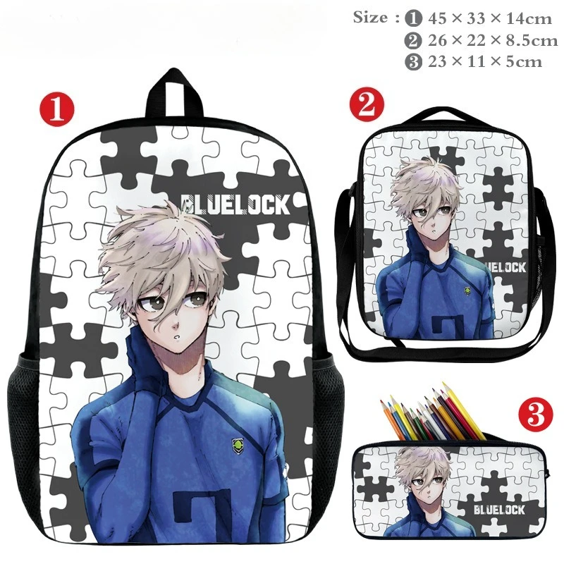 

3pcs Set Anime Blue Lock Backpack Kawaii School Bags Shoulder Bag Pencil Case Computer Book Bag for Boys Girls Best Xmas Gift