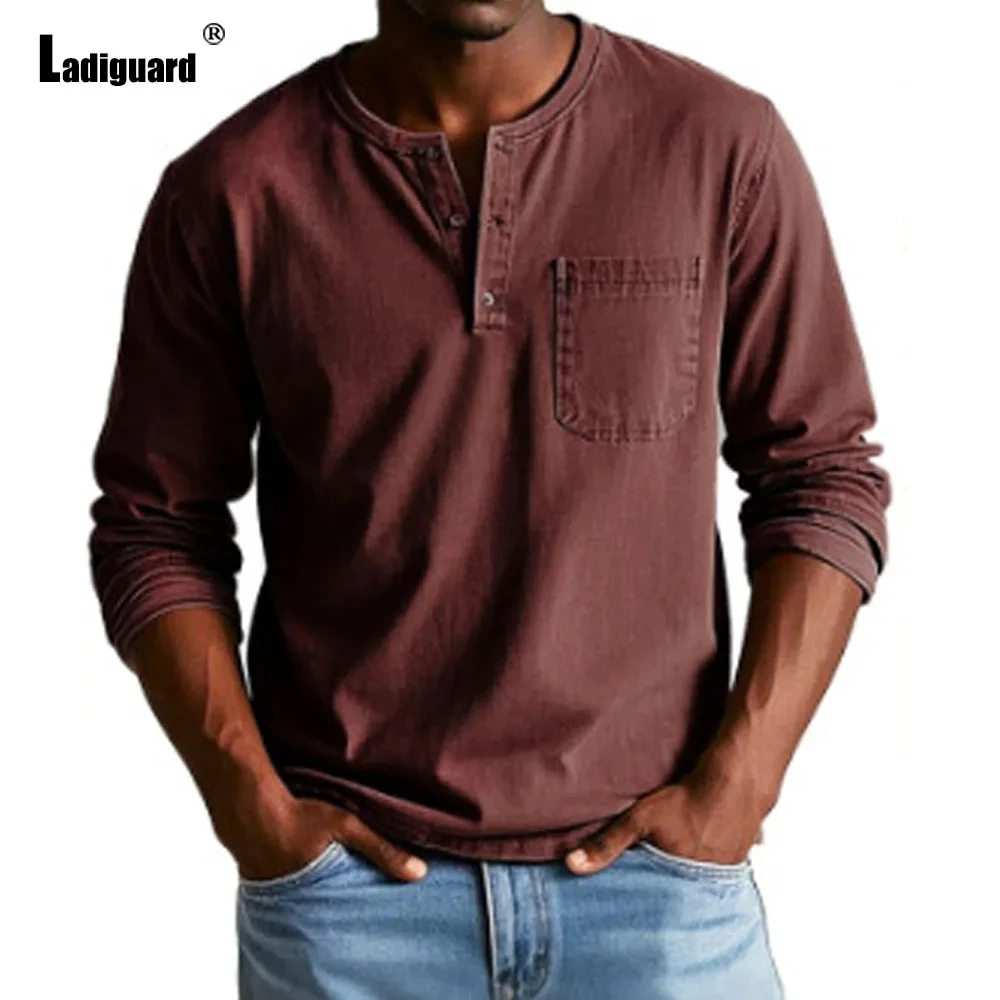 New Men's Long Sleeve Casual Tshirt Solid Lapel Button Up Pullover Spring /Autumn Turn Down Collar Bottoming Polo Shirt S-5XL