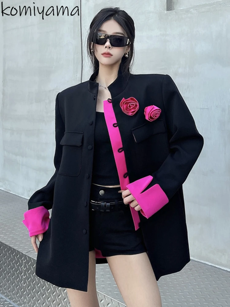 

Autumn 3D Florals Chaquetas De Mujer Woman 2025 Clothing Blazer Outerwears Stand Collar Long Sleeve Casaco Moda Tide Jacket