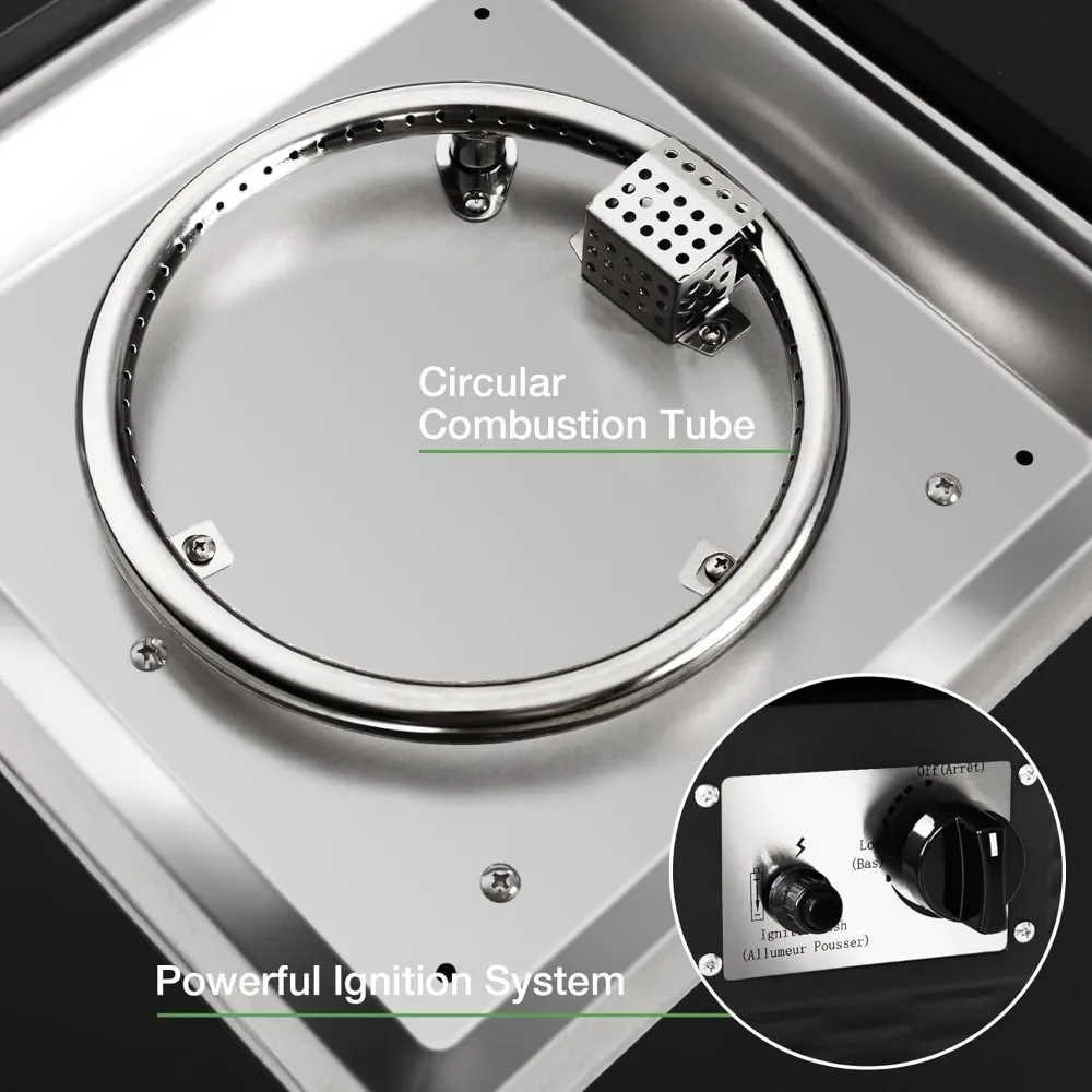 طاولة حفرة نار مقاس 28 بوصة، سخان فناء 50000 وحدة حرارية بريطانية، 2 في 1 حفرة حريق غاز خارجية مع غطاء قابل للإزالة وحجر لافا، CSA-Certif #5