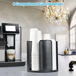 Rotatable Plastic Cup Storage Organizer 360°Dispenser 4 Compartment Cups and Lids Holder Detachable Desktop Coffee Cup Dispenser
