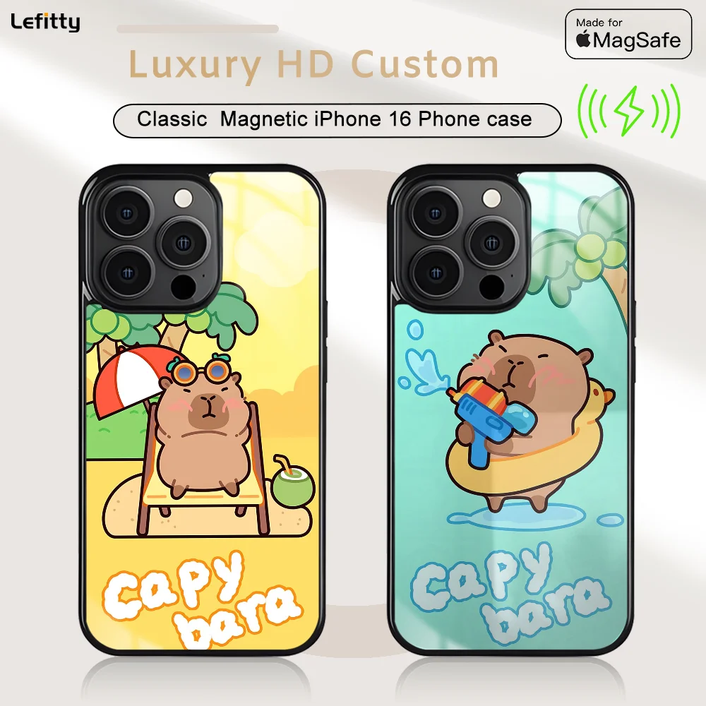 

Cute Cartoon Capybara Phone Case For iPhone 16 15 14 13 12 11 Pro Max Plus Mini Magnetic Magsafe Wireless Charging Cover