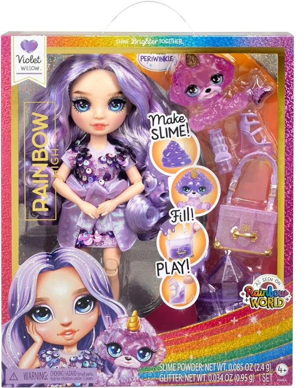 New Surprise Doll Rainbow High Violet  Posable Fashion Doll with DIY Sparkle Slime Great Toy Gift for Girls