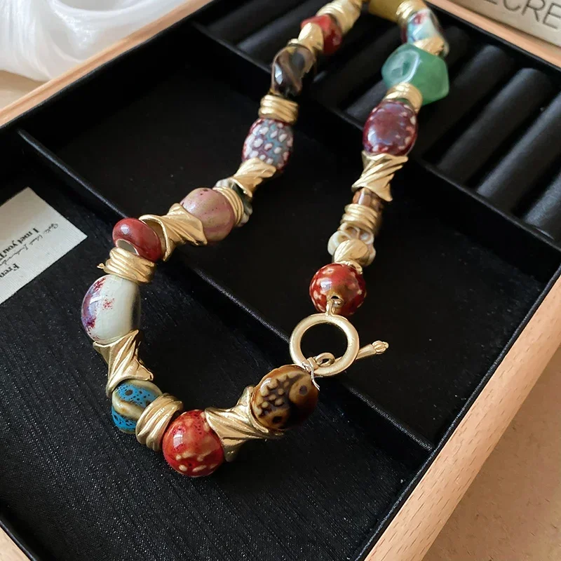 Vintage kwiatowy okrągły ceramiczny naszyjnik dla kobiet Design Sense 2024 nowość w modzie Chokers naszyjniki Party biżuteria prezent