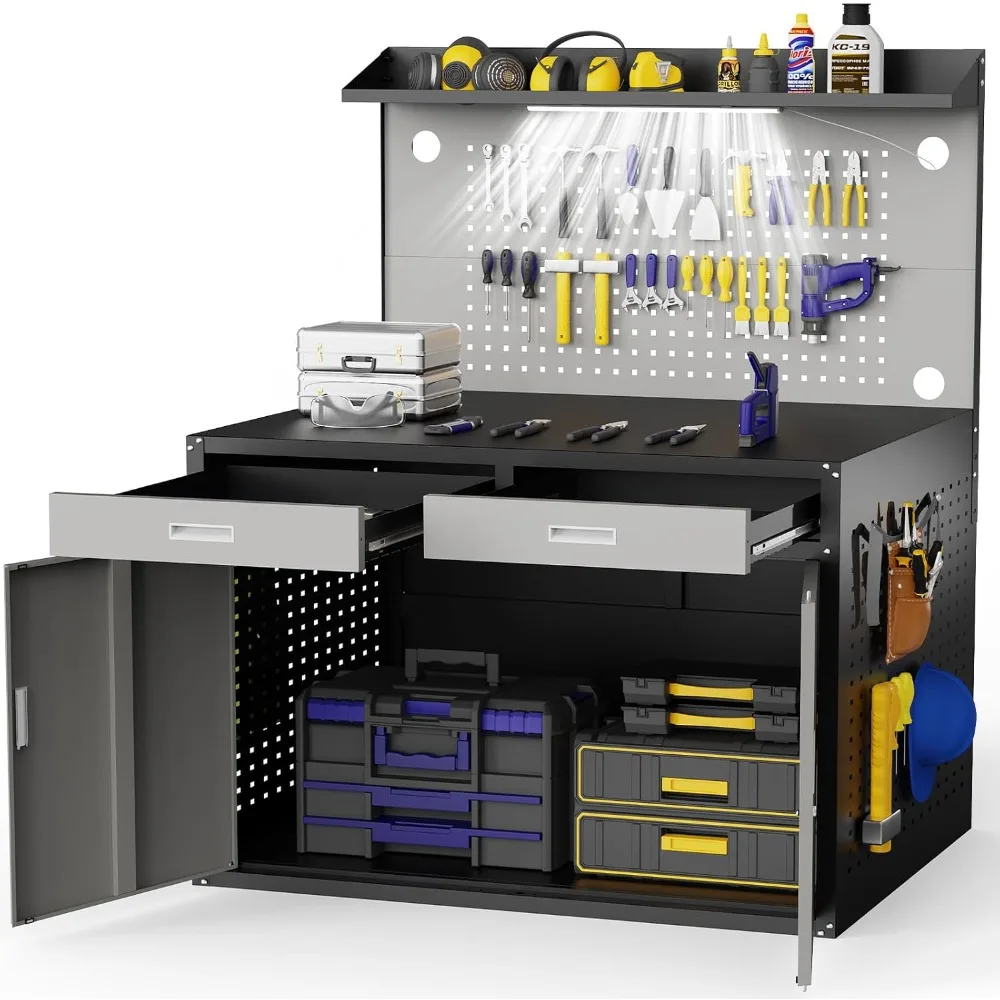 

65" Work Bench,Heavy Duty 2000 LBS Capacity Workbench with Drawers and Storage,Work Table with Light & Pegboard,Work Benches