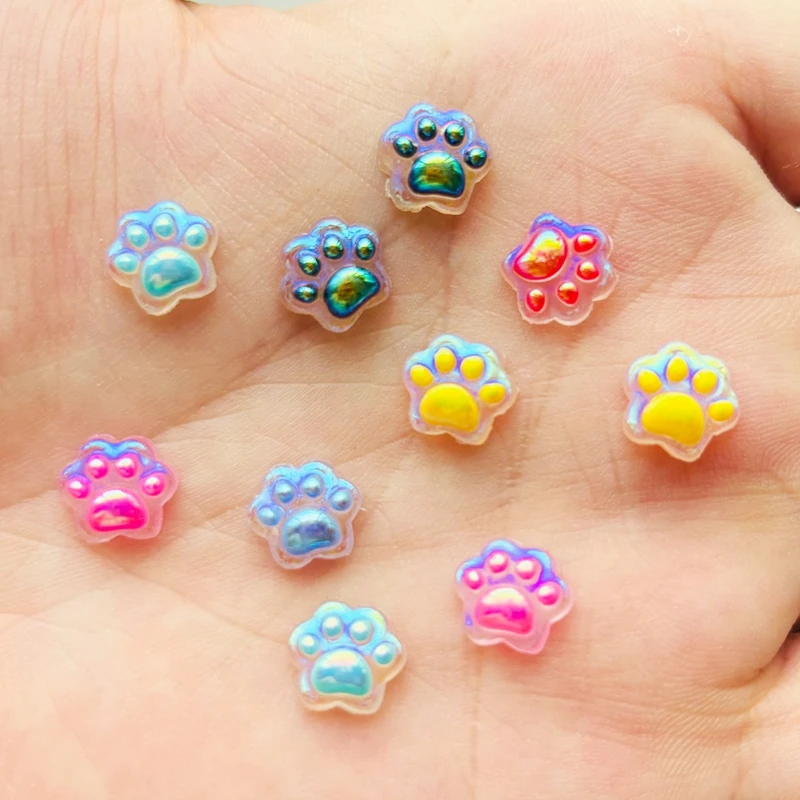 50 Pcs New Cute Mini Resin electroplating Aurora color cat paw Flatback Ornament Jewelry Making Manicure Hairwear Accessories