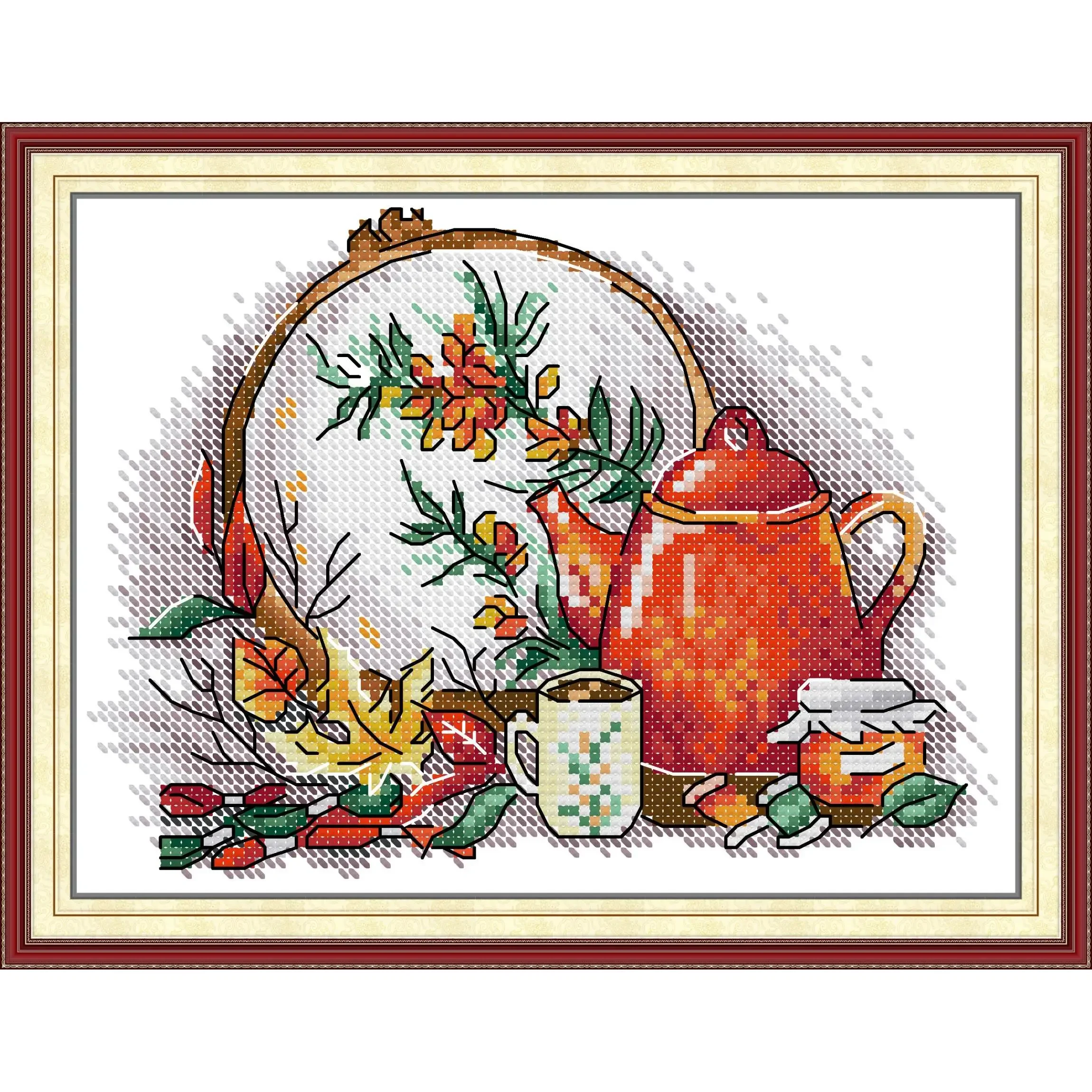 Joy Sunday Pre-printed Cross Stitch Kit  Easy Pattern Aida  Stamped Fabric Embroidery Set-Cross StitchandAfternoonTeain Autumn