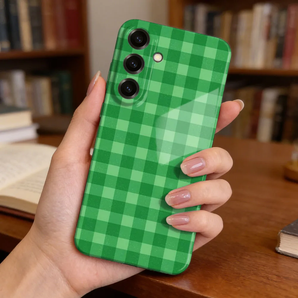 Simple Plaid Pattern Case For Samsung S26 S25 S24 S23 S22 Plus S21 Ultra Edge S23 S24 S25 FE Hard PC Shockproof Phone Cover