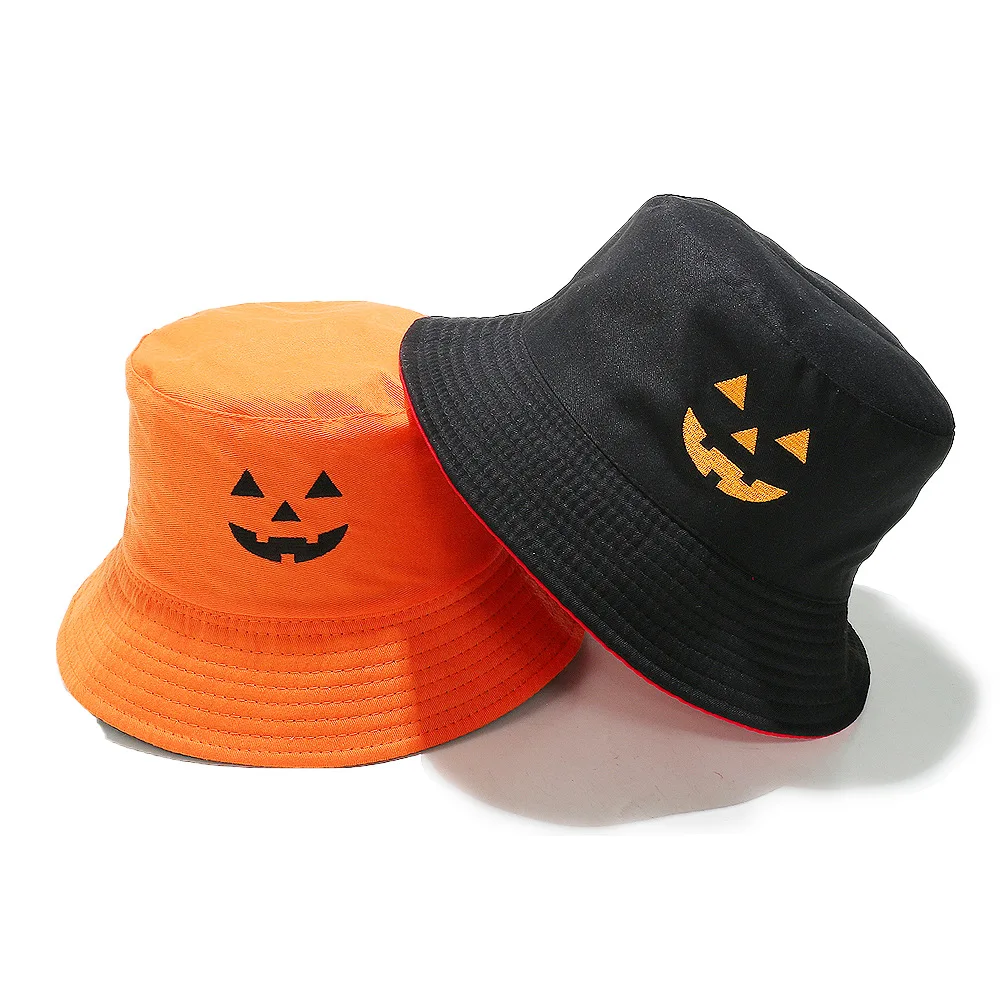 

Halloween hip hop punk basin hat personality festive pumpkin ghost head embroidered double-sided wear fisherman hat