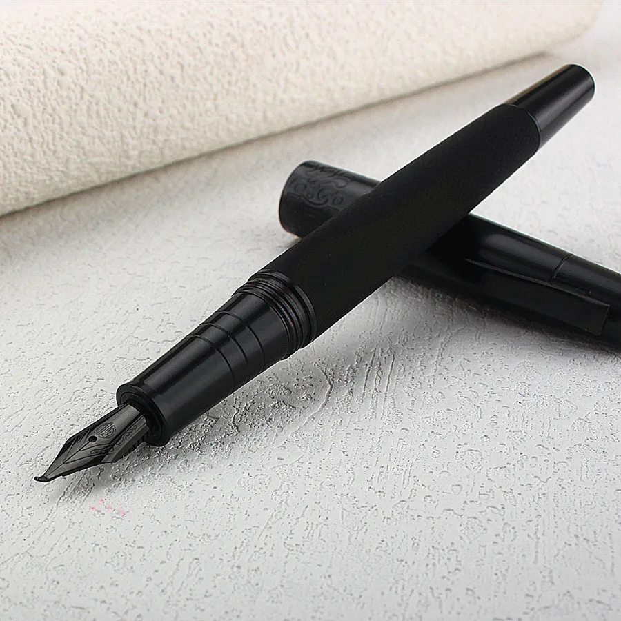 

Hongdian 6013 Black Metal Fountain Pen Titanium Black Men's Business Curved Nib Rotating Pen Cap Office Gift Ink Pen