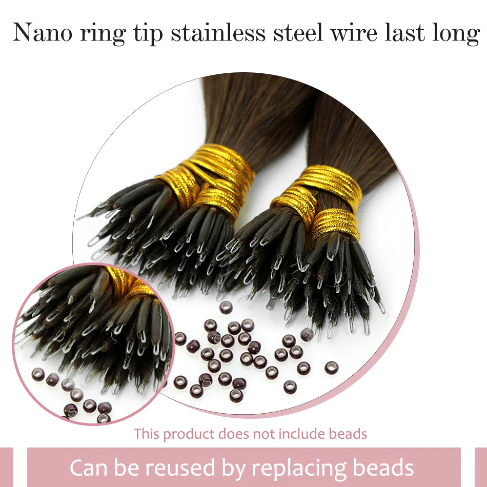 50 Strands Nano Ring Human Hair Extensions Straight Remy Micro Beads Ring Hair Extension 1g/Strand Natural Color Real Human Hair