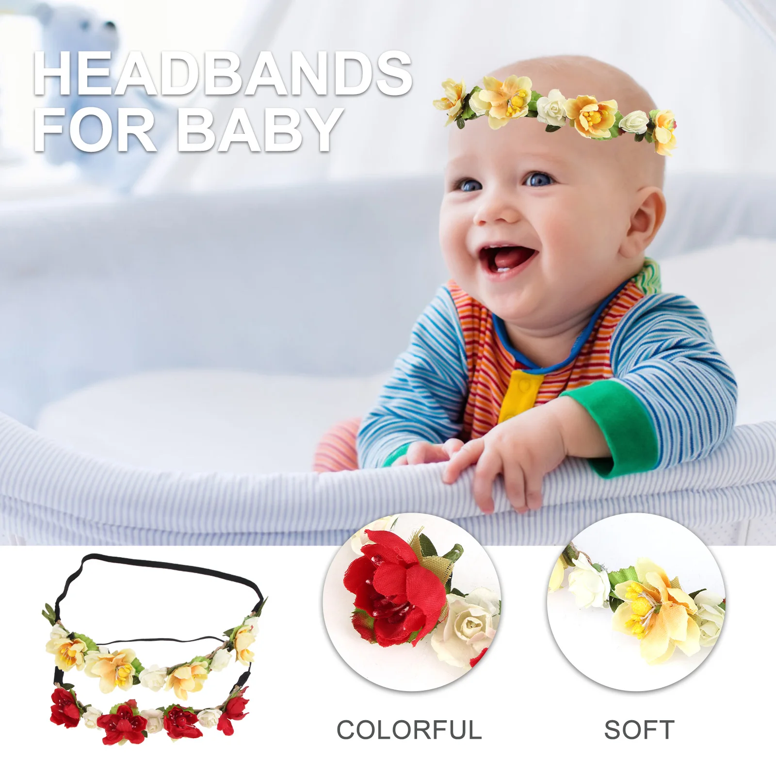 

2pcs Artificial Flower Baby Headbands for Girls Newborn Adjustable Stretch Hairband Perfect for Party Wedding