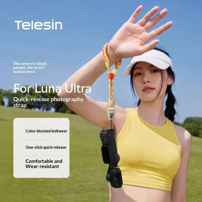 Telesin Quick-Release Wrist Strap for Luna Ultra, 27g Lightweight Woven, Letter Charm & Phone Pad, 23cm