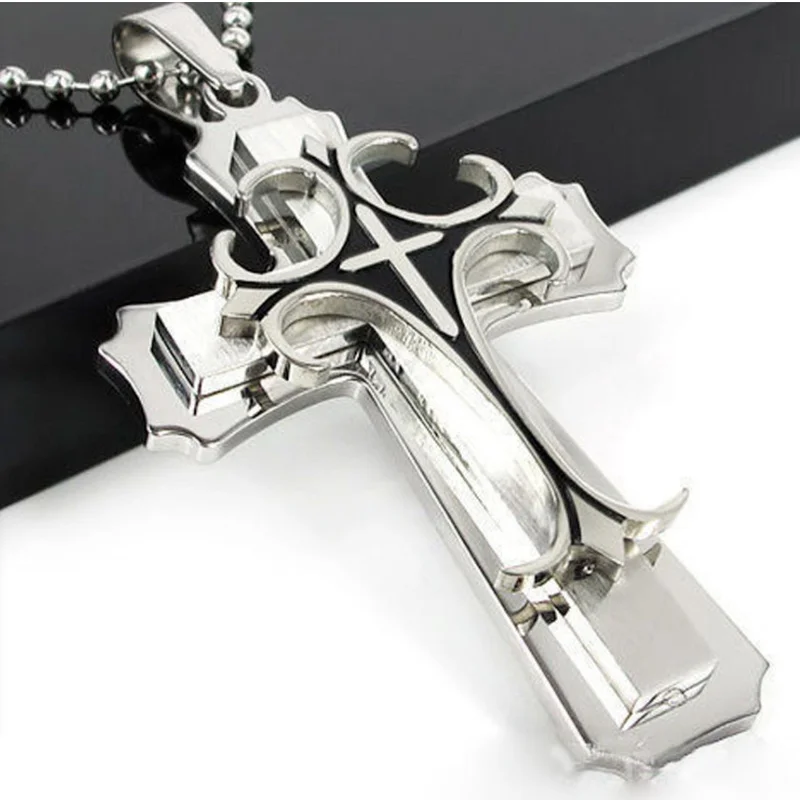 Fashion Creative Two Color Cross Necklace Double Cross Pendant Hip Hop Necklaces for Men Jesus Cross Jewelry Anniversary Gift