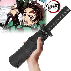 Demon Slayer Katana Umbrella Anime Sunny Rainy Parasol Kimetsu No Yaiba Tanjirou Kyoujurou Ninja Samurai Sword Katana Umbrella