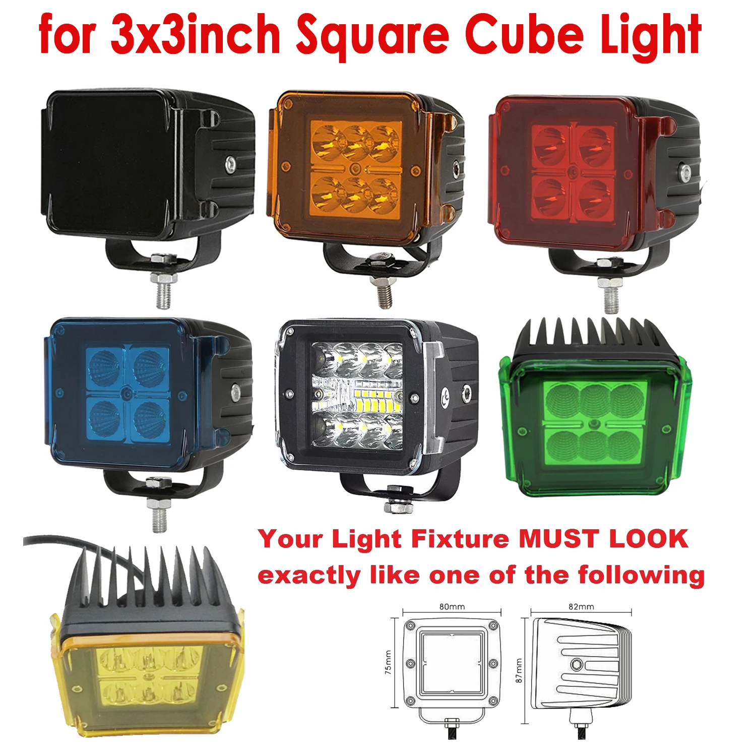 2x 3inch LED Work Light Bar Covers Dust Proof  Protective Amber/Black/Red/Green/Blue/Clear for 3x3\