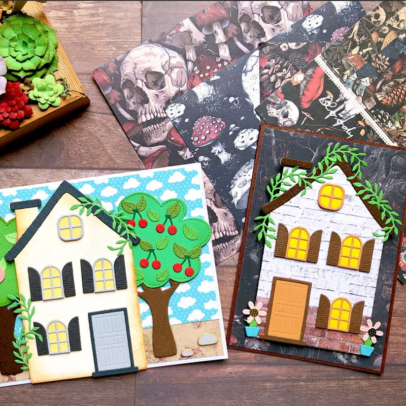 Fruit Tree & House Building Window Door Metal Cutting Dies Home Garden Theme Die Cuts DIY Scrapbooking Card Making Embossing