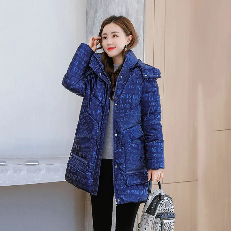 M-5XL Jackets Winter Women's Waterproof Fashion Warm Long Coat Letter Hooded Cotton Padded Clothing Snow Wear Parkas Female