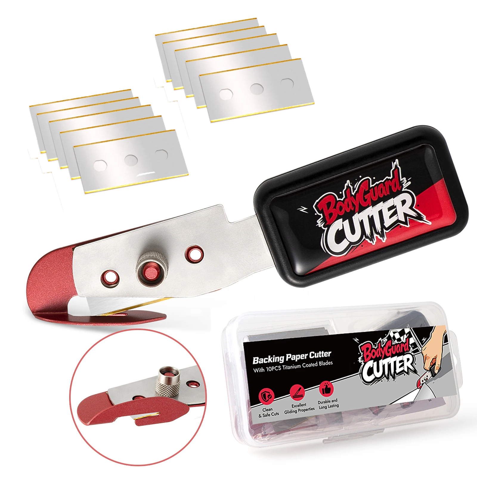 EHDIS Car Vinyl Wraps Backing Paper Cutter Safety Film Cutting Knife with 10pcs Titanium Coated Blades Precise Paper Slitter