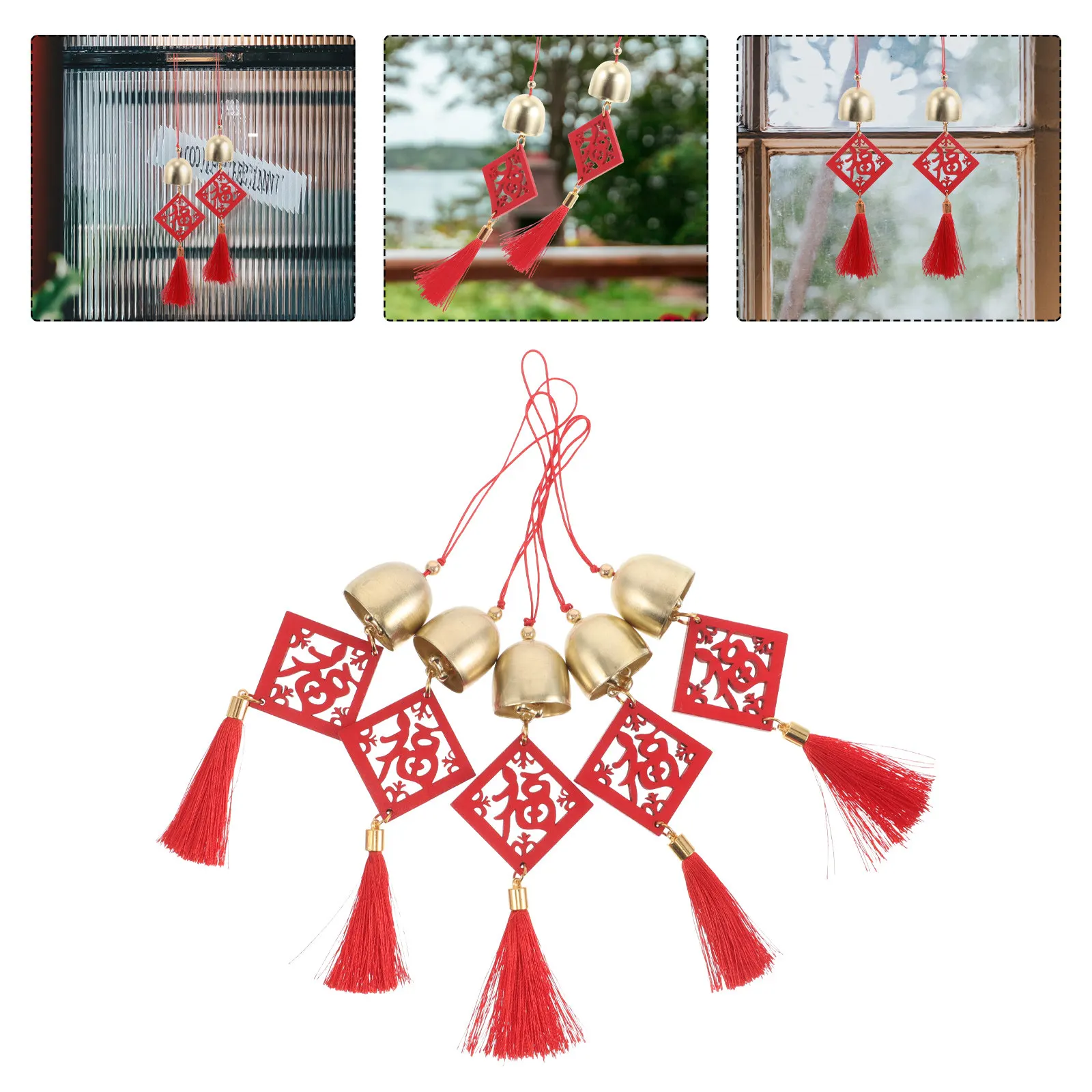 5Pcs Metal Bell Wind Chime For Door Decoration New Year Decor Chimes Blessing Charms Tassel Pendants Calming Sound