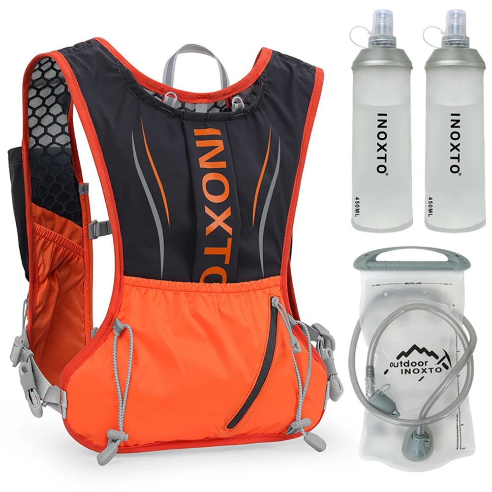 5L Hydration Vest Backpack Water Running Vest Pack with 1pc 1.5L Water Bladder and 2pcs 450ml Soft Water Bottles