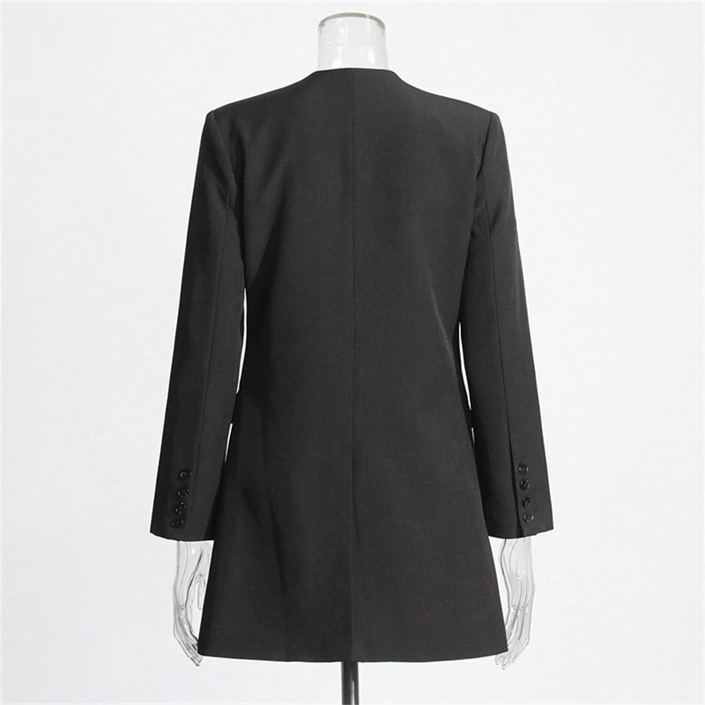 Fashion Commuting Stylish Black Suit Jacket for Women Niche 2024 Summer New V Neck Pleated Blazer Black Business Suits