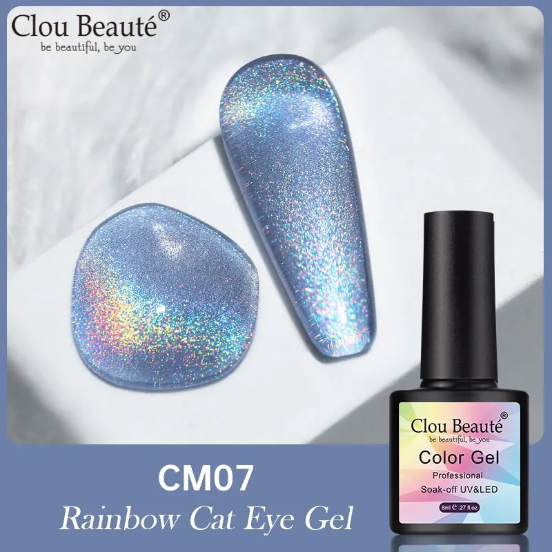 Clou Beaute 8ML Regenbogen Katze Auge Nagel Gel Polnisch Holographische Dynamische Glitter Nagel Lack Tränken Weg Von UV Kunst Nagel gel Polish Lack