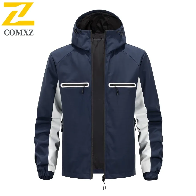 

COMXZ 2025 Men'S Sports Outdoor Jacket Loose Casual Versatile Trendy Multi-Pocket Patchwork Top Hooded Windproof Jacket