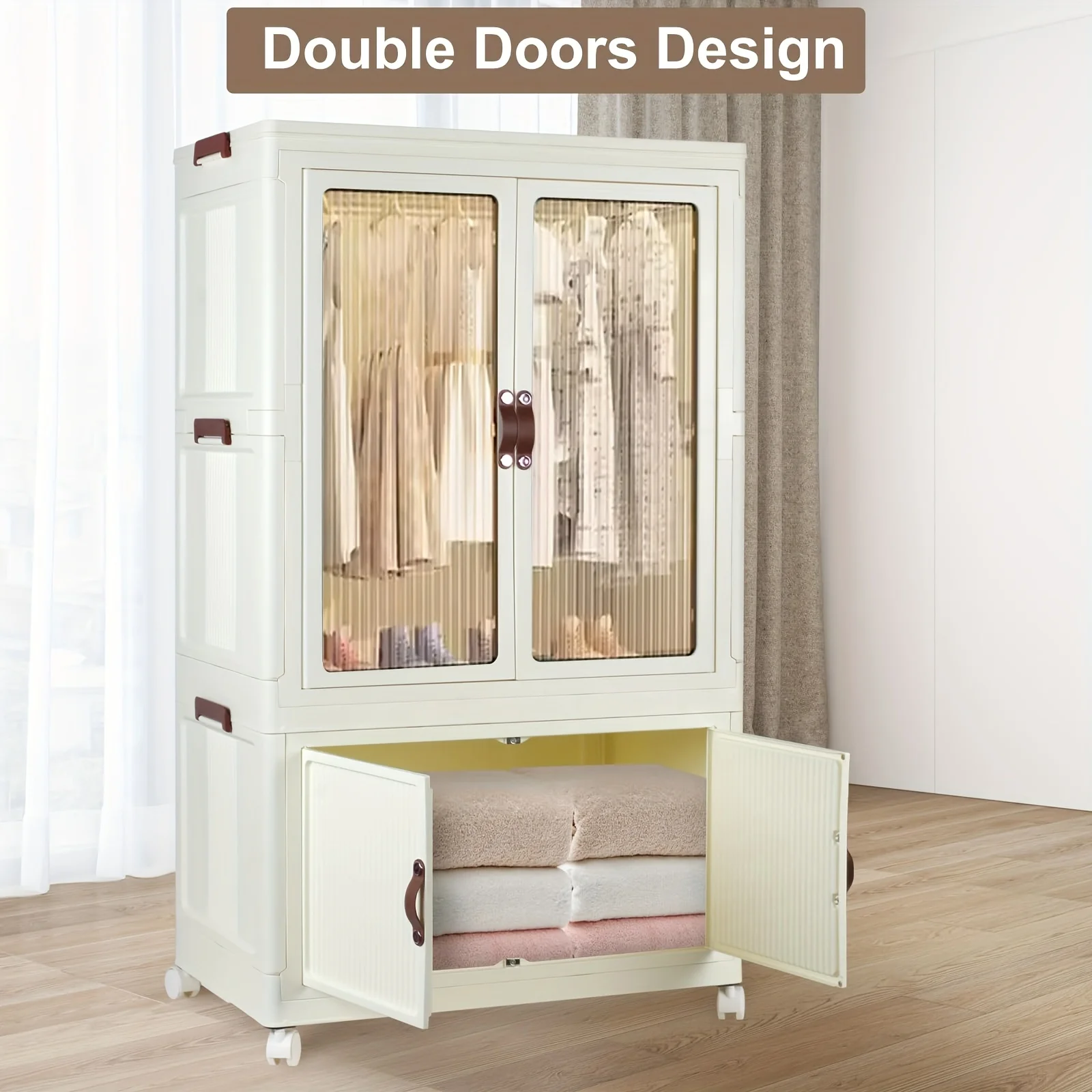 Portable Closet Wardrobe, Folding Storage Bins with Lid, Closet Organizers And Storage, Stackable Storage Box