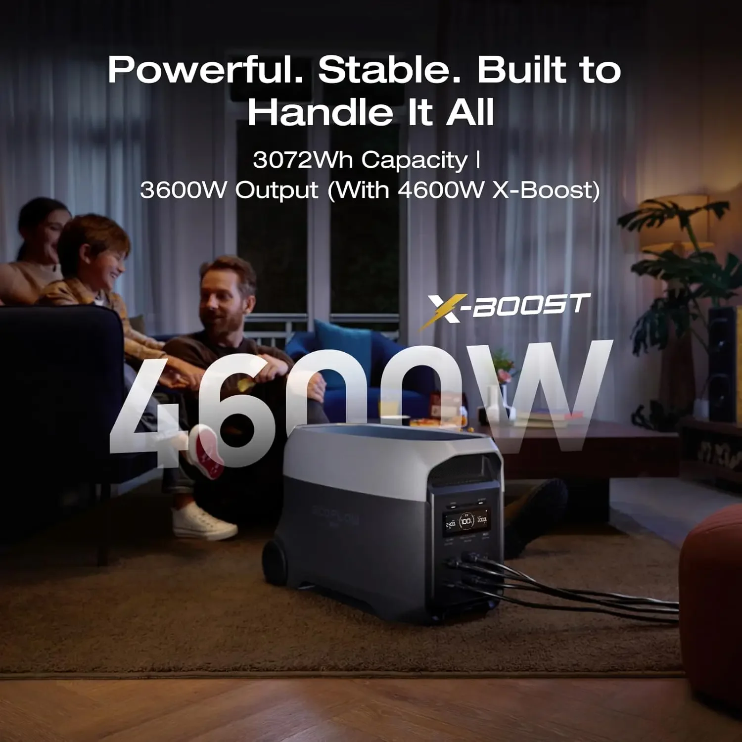 EF ECOFLOW DELTA 3 Ultra Portable Power Station with AC Cable, 3600W (Surge 7200W) Output Home Power, 3072Wh LiFePO4 Battery, Solar Generator for Home Use, Camping Accessories