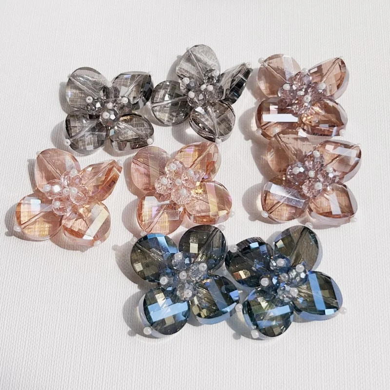 Min order 20pcs/lot color glass petal handmade weave cartoon flowers shape floral diy jewelry garment hair accessory