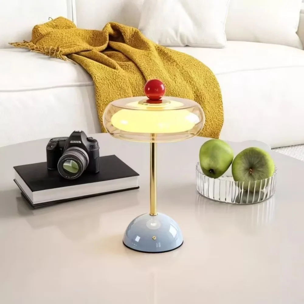 Retro Glass Desk Lamp With Touch USB Interface Dopamine Colored Table Light Bedroom Bedside Desktop Study Decor Ambient Light ﻿