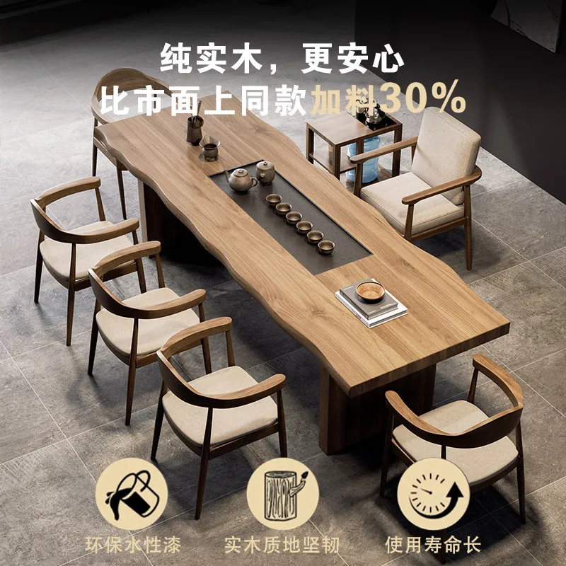 Solid wood tea table integrated tea table and chair combination one table and five chairs modern simple new Chinese office