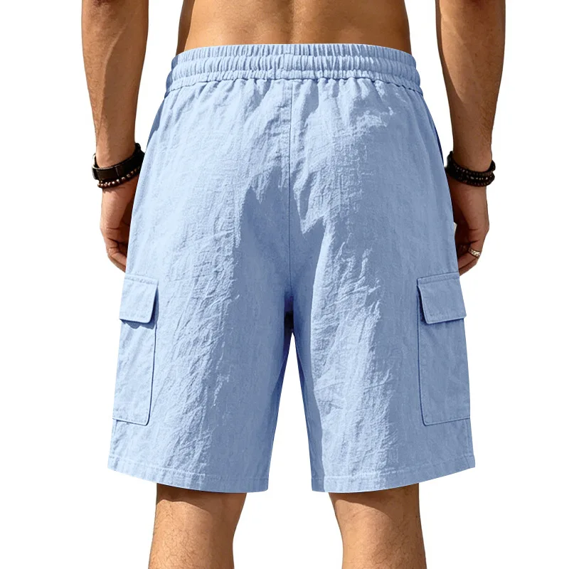 Amerikanische Multi-Pocket-Overalls für Herren, Outdoor-Sport und Freizeit, lockere, einfarbige Leinen-Overalls, Fünf-Punkt-Shorts – Detail 28