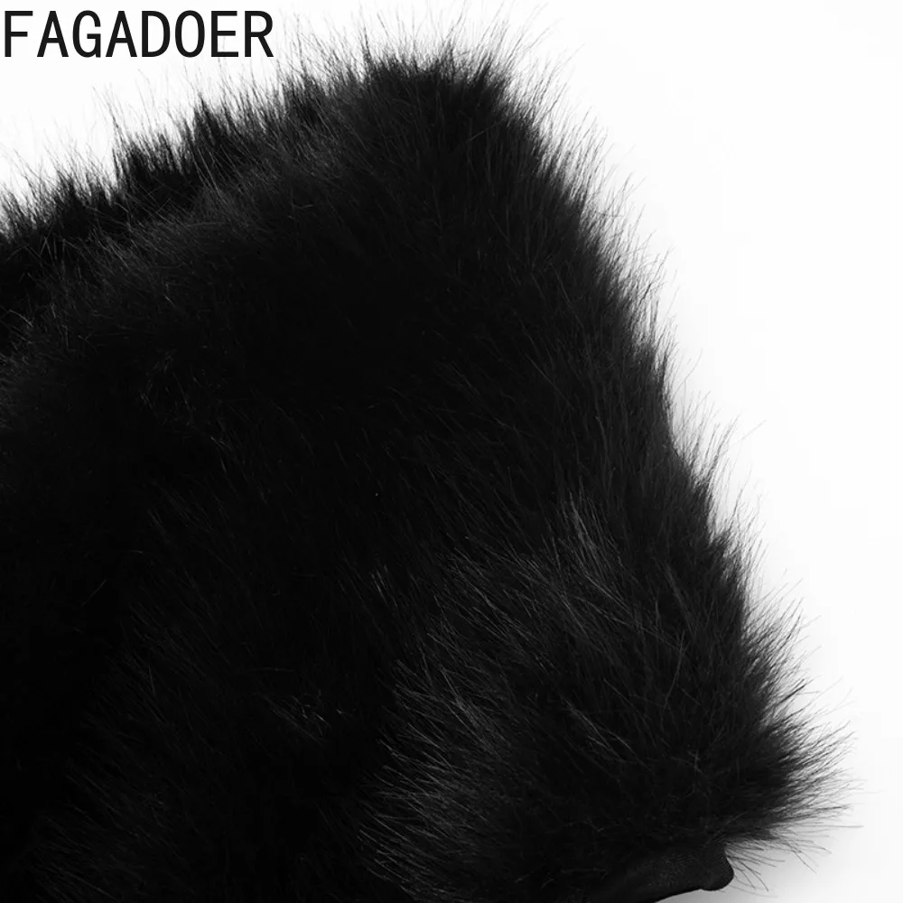 FAGADOER Sexy Pelz Patchwork Zwei Stück Outfits Frau Halfter Ärmelloses Backless Crop Top und Leggings Weibliche Streetwear Kleidung