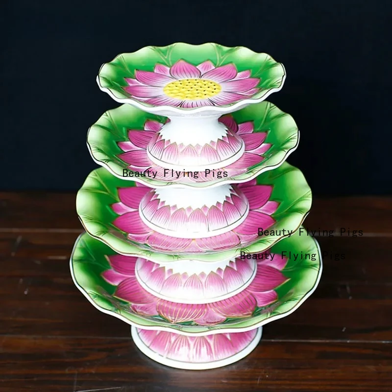 1pc Ceramic Lotus Fruit Plate High Footed Tribute Plate Fruit Dish Buddha Hall Tribute Plate Buddha Tools Sacrificial Offerings