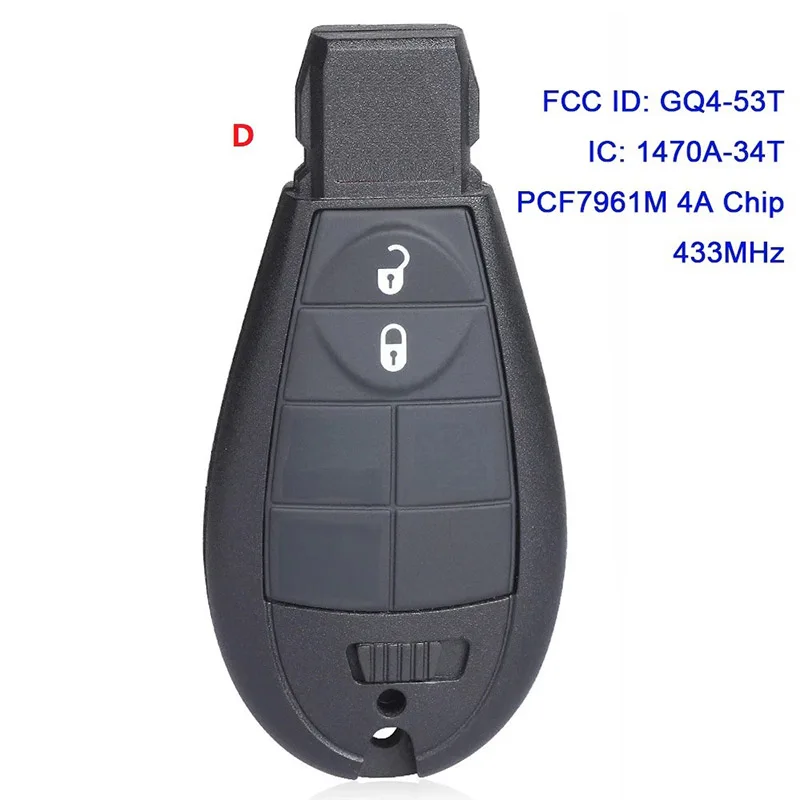 Подходит для Jeep 2-клавишный смарт-ключа 433 МГц GQ4-53T PCF7961M 4A чип Подходит для Jeep 2-клавишный смарт-ключа 433 МГц GQ4-53T PCF7961M 4A чип