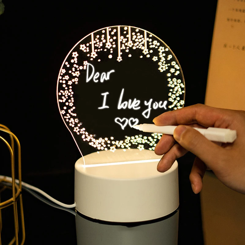 Transparent Luminous LED Night Lights USB Luminous Acrylic Night Light Erasable Write Message Board Calendar Desktop Ornaments