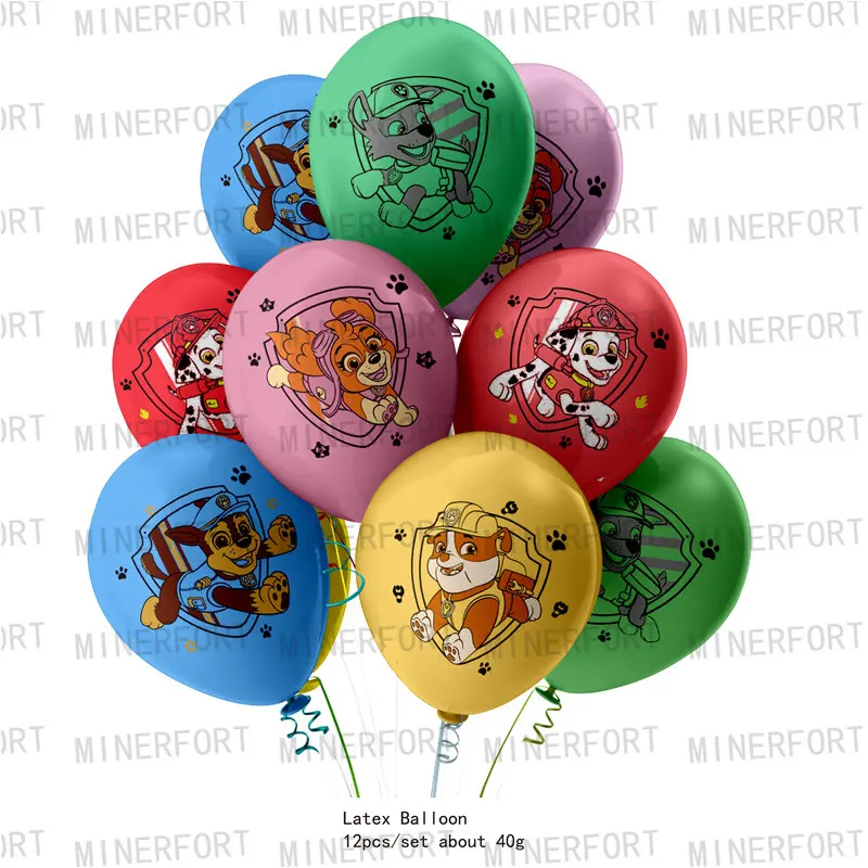 Vajilla desechable con temática de la patrulla canina, decoración para fiesta de cumpleaños, globos de papel de aluminio de látex para niños, suministros para eventos