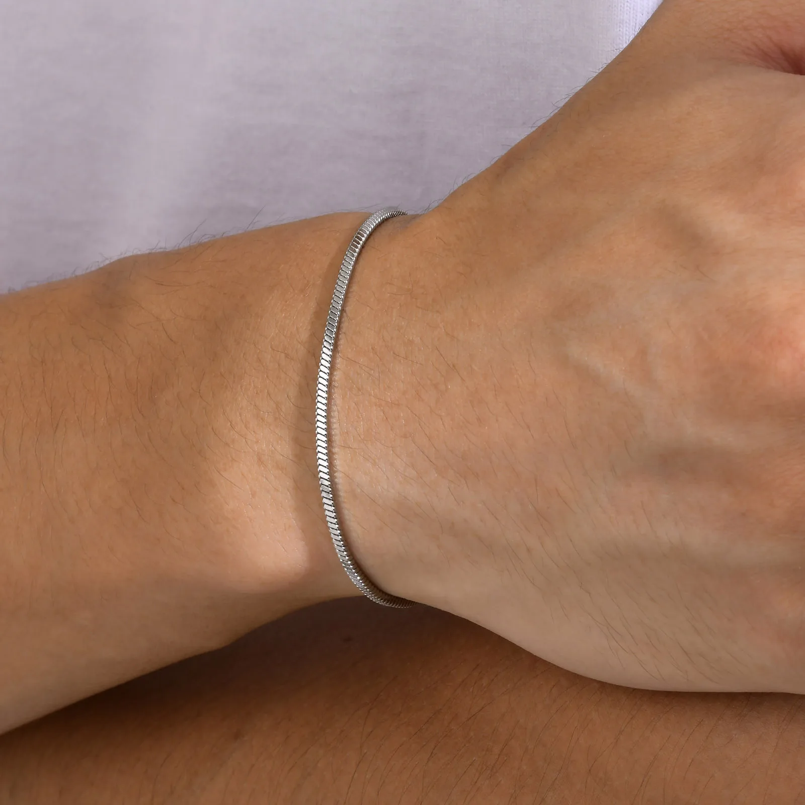 Dropshipping 3mm Round Snake Chain Bracelets for Men, 925 Sterling Silver Bracelet, Basic Casual Wristband