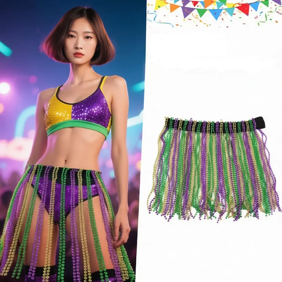 Women Belly Dance Scarf Skirt Carnival Sparkly Tassel Disco Outfits Sequin Costumes Fringe Skirt Quick Drying Solid Skirts