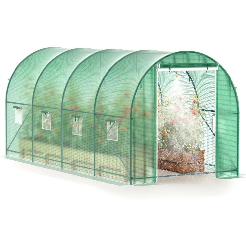 

15’x7’x7’ Upgraded Walk-in Greenhouse with Spraying System, Heavy Duty Tunnel Green House with 6 Ventilated Mesh Windows
