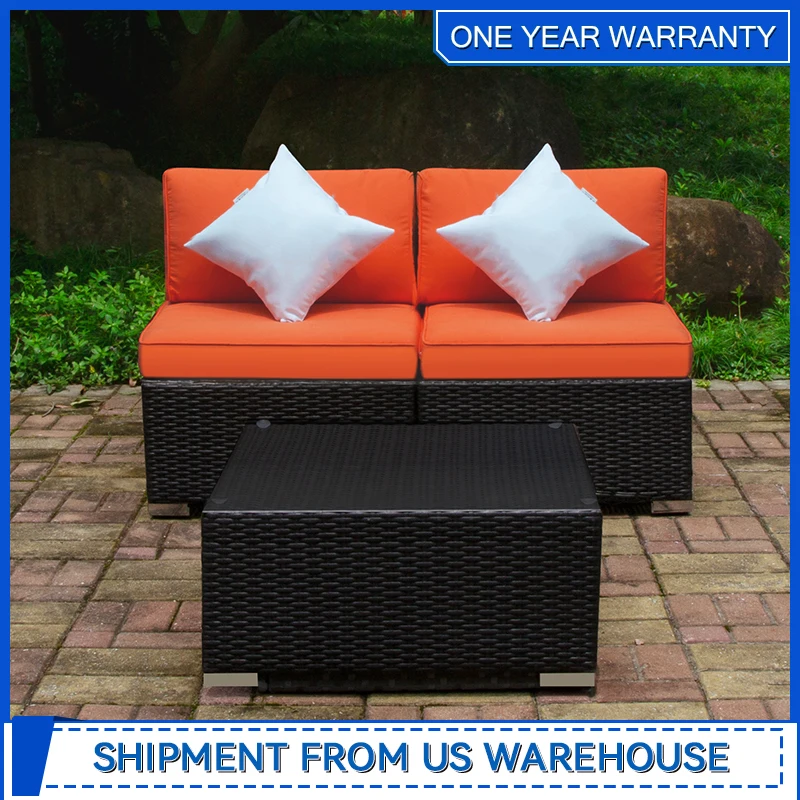 Set3 Piece Outdoor Sectional Couch Patio Rattan Wicker Furniture Set with Washable Cushions