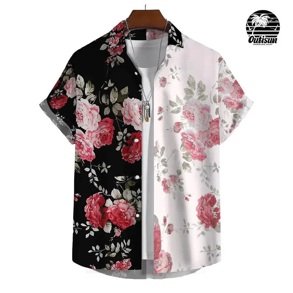 Hawaiian Rainforest Floral Print Shirt Men's Casual Short Sleeve Shirt Summer Beach Vacation Men's Shirt Oversized Tops