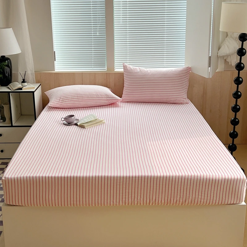 Bonenjoy 1pc Fitted Sheet 100% Cotton Bed Linen Stripe Style Bedsheets постельное белье Adults Kids Bed Cover (No Pillowcase)